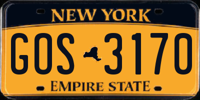 NY license plate GOS3170