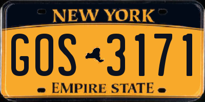 NY license plate GOS3171