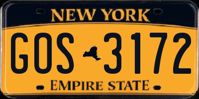 NY license plate GOS3172