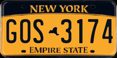NY license plate GOS3174