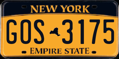 NY license plate GOS3175