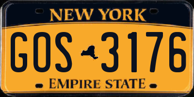 NY license plate GOS3176