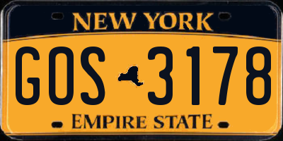 NY license plate GOS3178