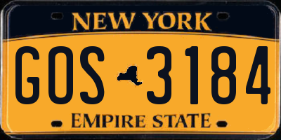 NY license plate GOS3184