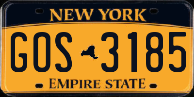NY license plate GOS3185
