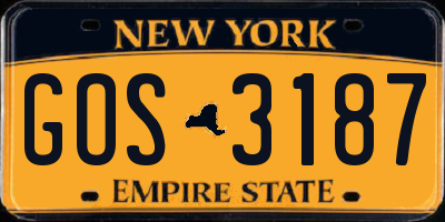 NY license plate GOS3187