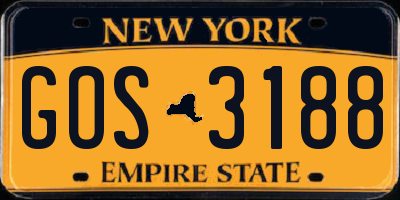 NY license plate GOS3188