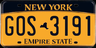 NY license plate GOS3191
