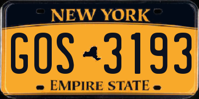 NY license plate GOS3193