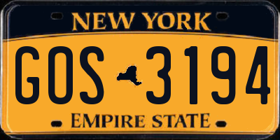 NY license plate GOS3194