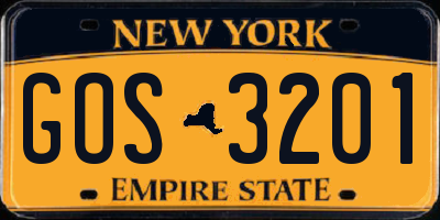 NY license plate GOS3201