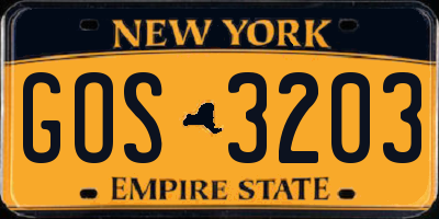 NY license plate GOS3203
