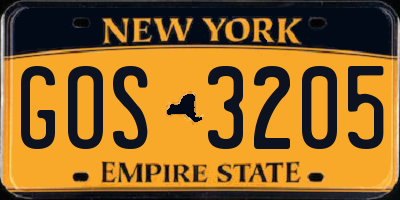 NY license plate GOS3205