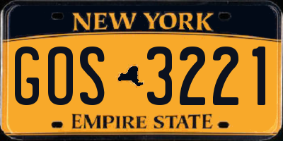 NY license plate GOS3221