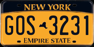 NY license plate GOS3231