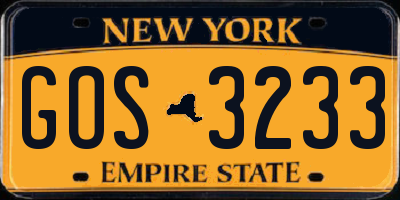 NY license plate GOS3233
