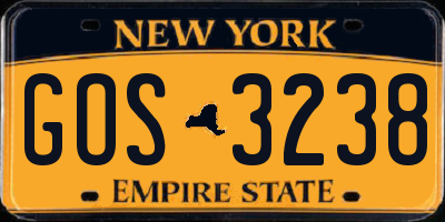 NY license plate GOS3238