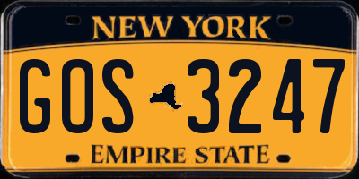 NY license plate GOS3247