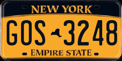 NY license plate GOS3248