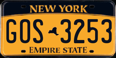 NY license plate GOS3253