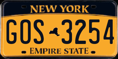 NY license plate GOS3254