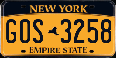 NY license plate GOS3258