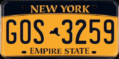 NY license plate GOS3259