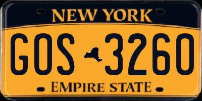 NY license plate GOS3260