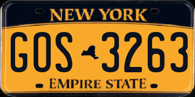 NY license plate GOS3263