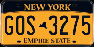 NY license plate GOS3275