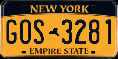 NY license plate GOS3281