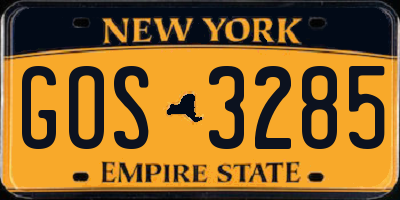 NY license plate GOS3285