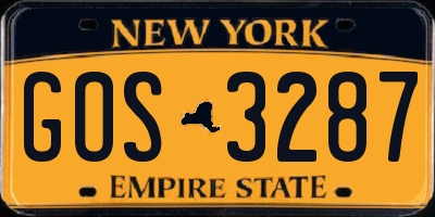NY license plate GOS3287