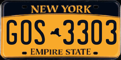 NY license plate GOS3303