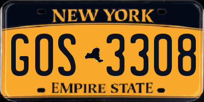 NY license plate GOS3308