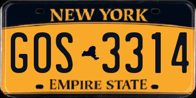 NY license plate GOS3314