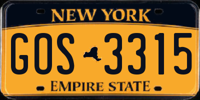 NY license plate GOS3315