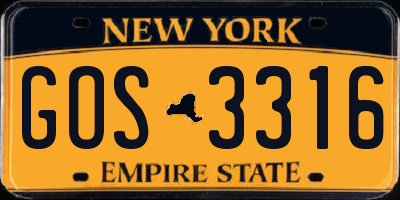 NY license plate GOS3316