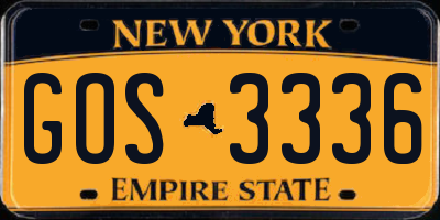 NY license plate GOS3336