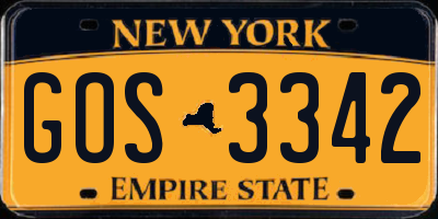 NY license plate GOS3342