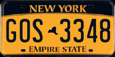NY license plate GOS3348