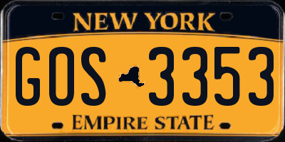 NY license plate GOS3353