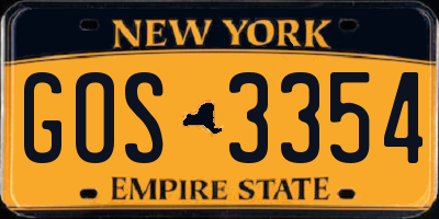 NY license plate GOS3354