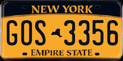 NY license plate GOS3356