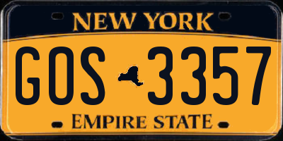 NY license plate GOS3357