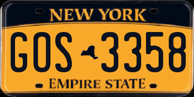 NY license plate GOS3358