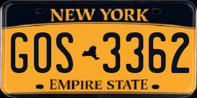 NY license plate GOS3362