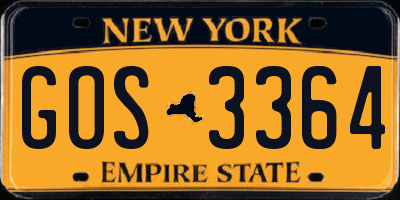 NY license plate GOS3364