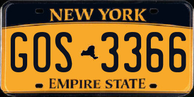 NY license plate GOS3366