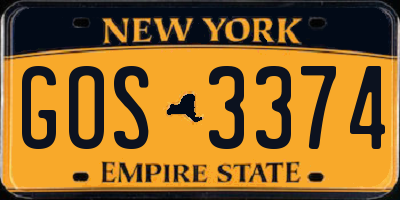 NY license plate GOS3374